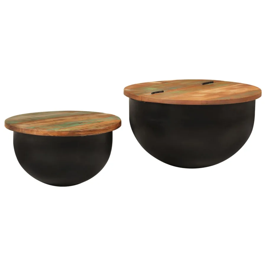 Ensemble de tables basses 2 pcs noir bois récupération massif - 13