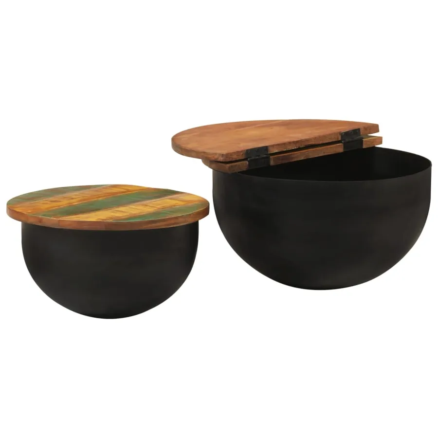 Ensemble de tables basses 2 pcs noir bois récupération massif - 2