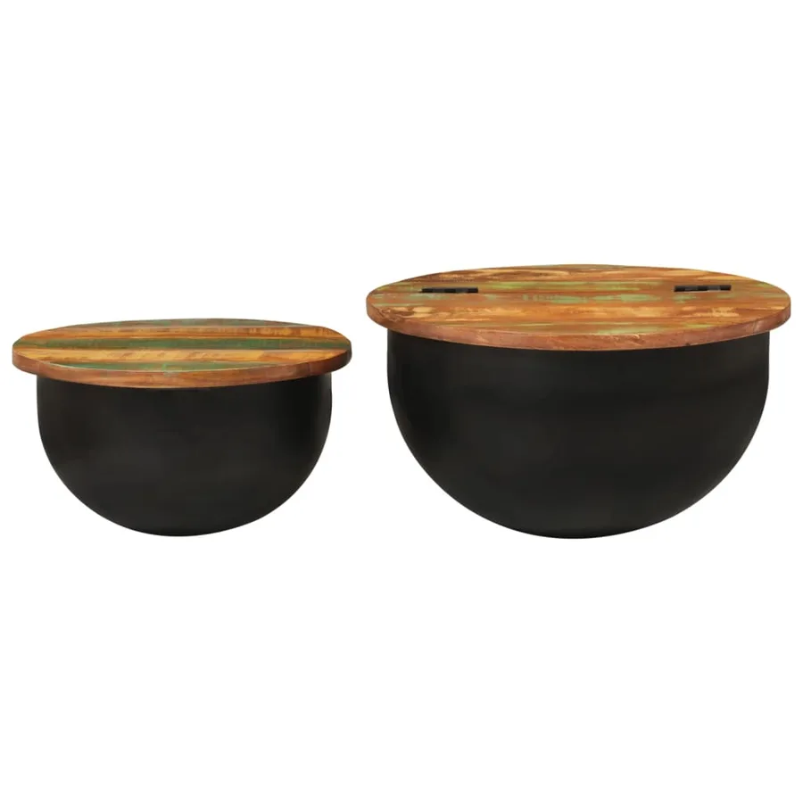 Ensemble de tables basses 2 pcs noir bois récupération massif - 4