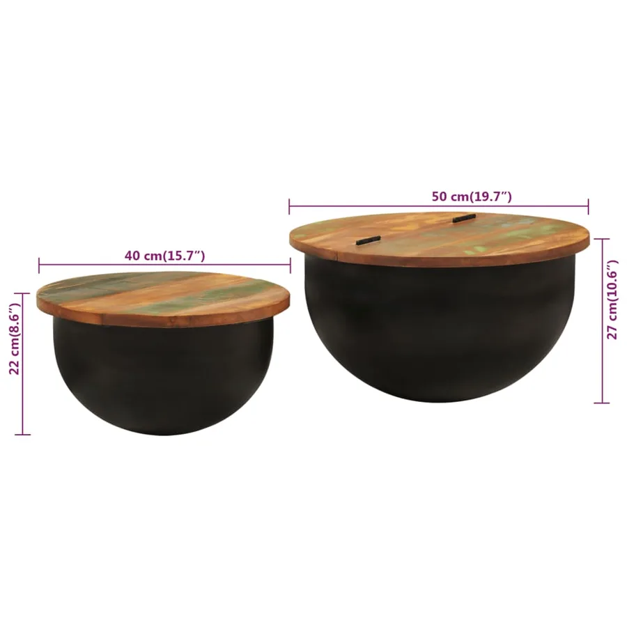 Ensemble de tables basses 2 pcs noir bois récupération massif - 8