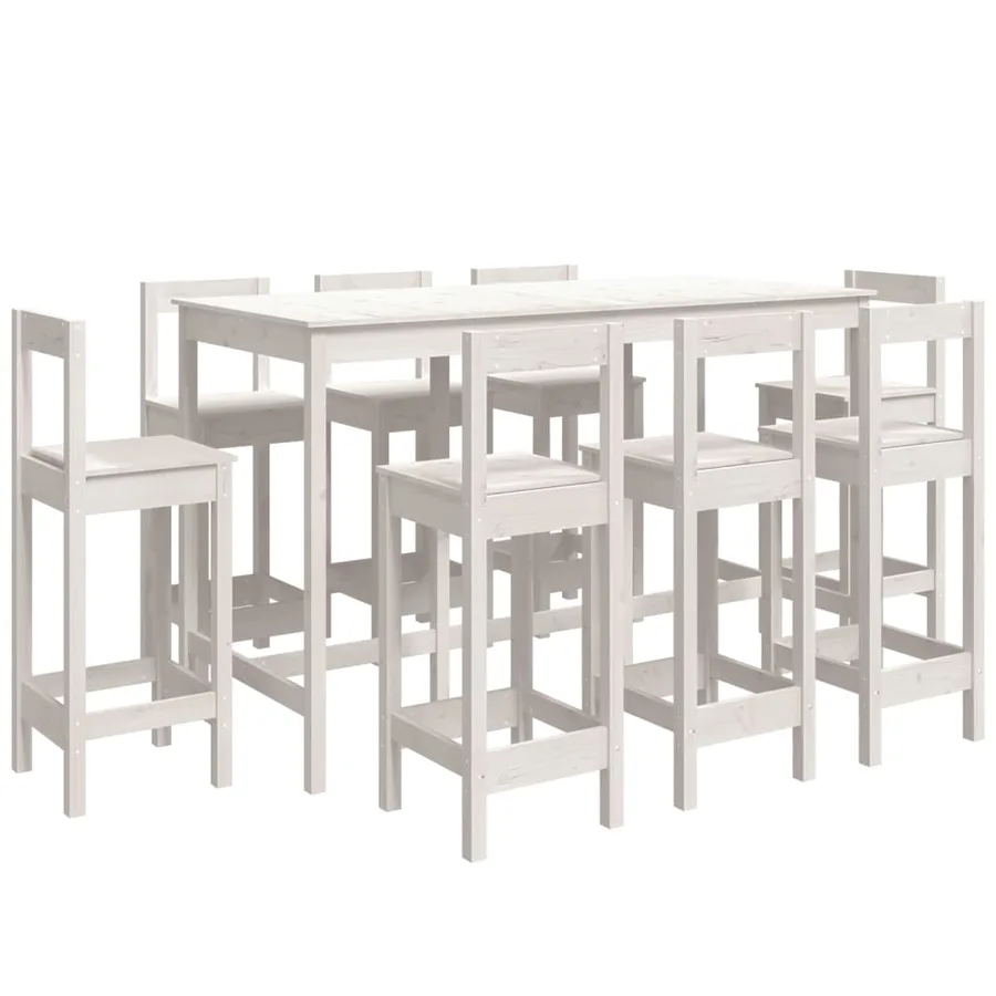 Ensemble de bar 9 pcs Blanc Bois de pin massif - 2