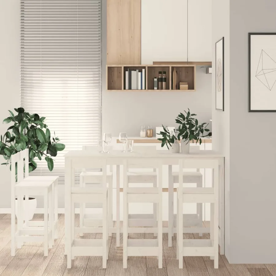Ensemble de bar 9 pcs Blanc Bois de pin massif - 6