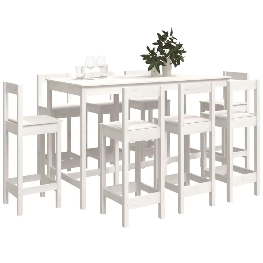 Ensemble de bar 9 pcs Blanc Bois de pin massif - 7