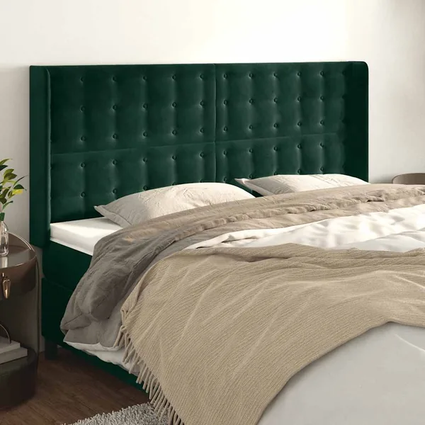 Tête de lit avec oreilles Vert foncé 203x16x118/128 cm Velours