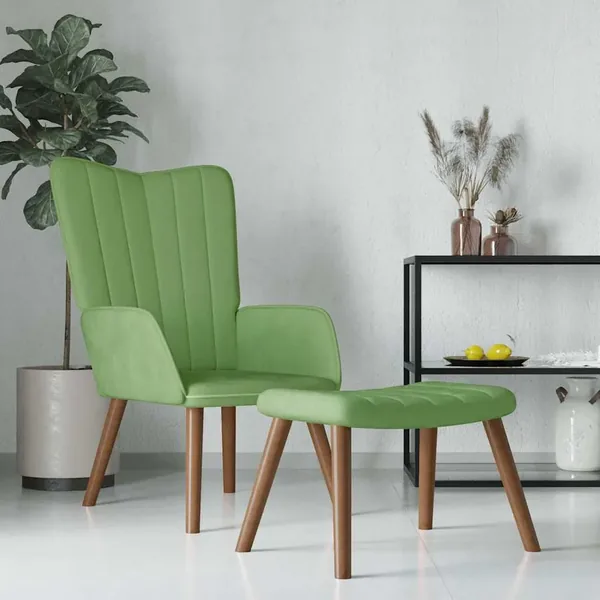 Chaise de relaxation avec repose-pied Vert clair Velours