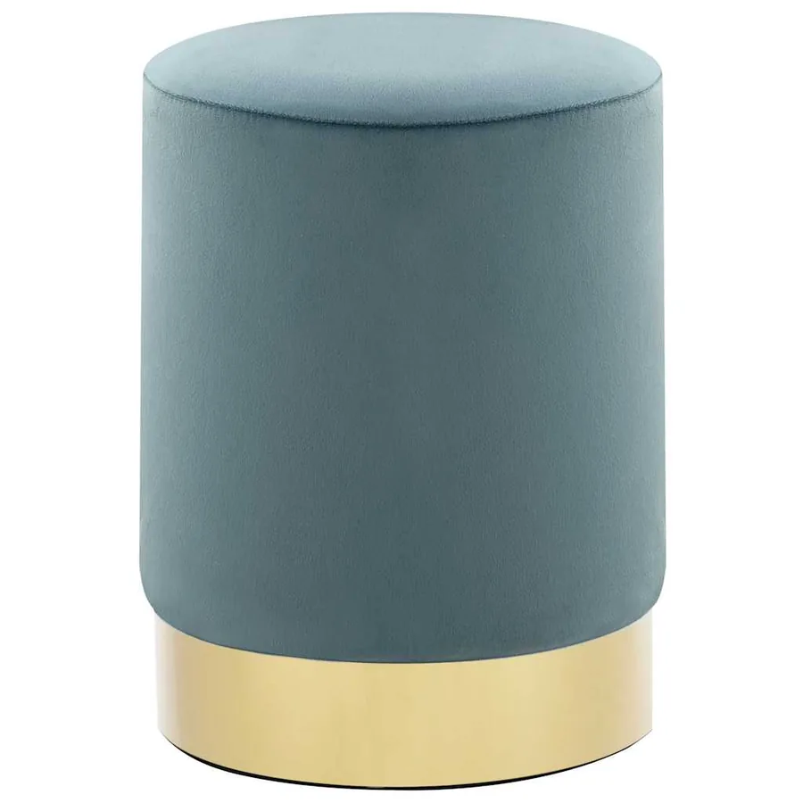 Tabouret Bleu clair et doré Velours 28 x 36 cm