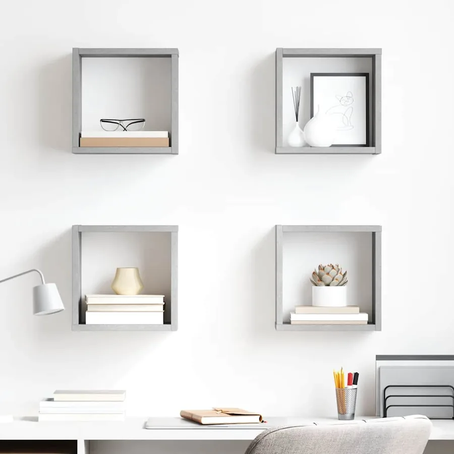 Étagères cube murales 4 pcs Gris béton 26x15x26 cm