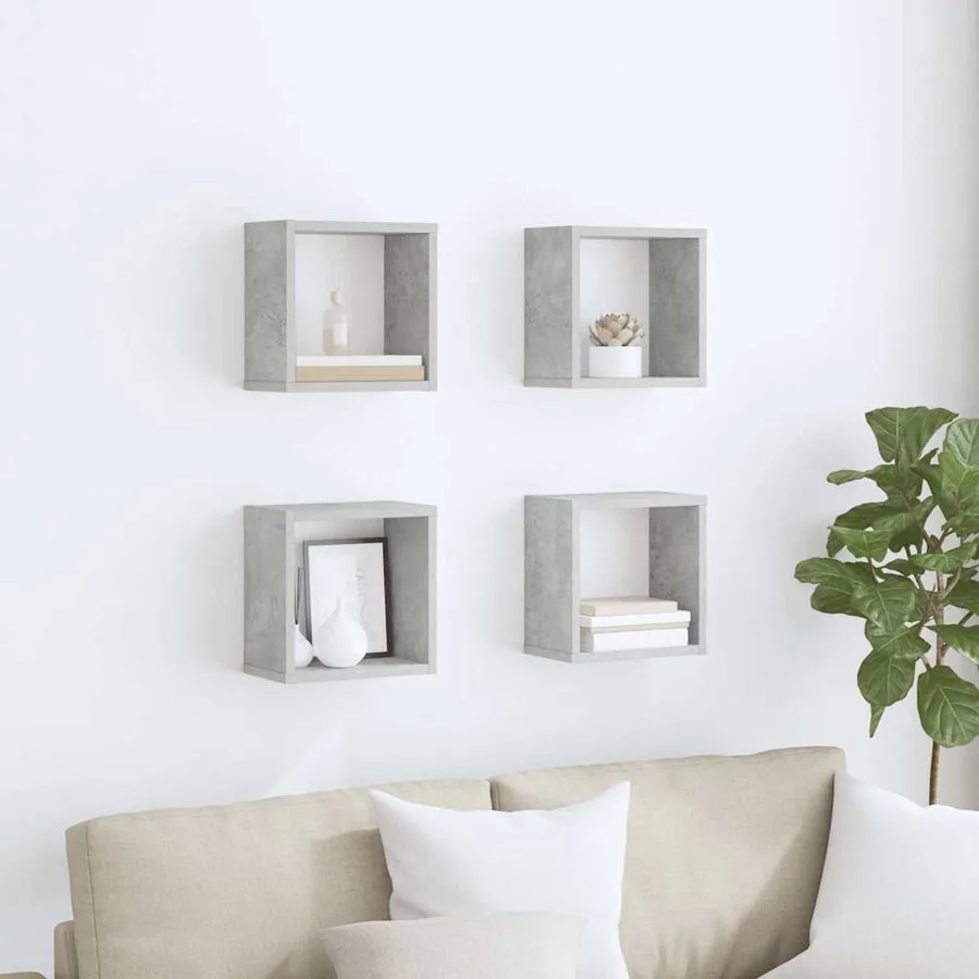 Étagères cube murales 4 pcs Gris béton 26x15x26 cm - 3