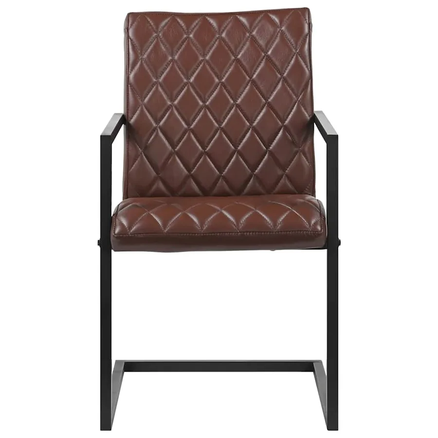 Chaises à manger cantilever lot de 2 marron cuir véritable - 2