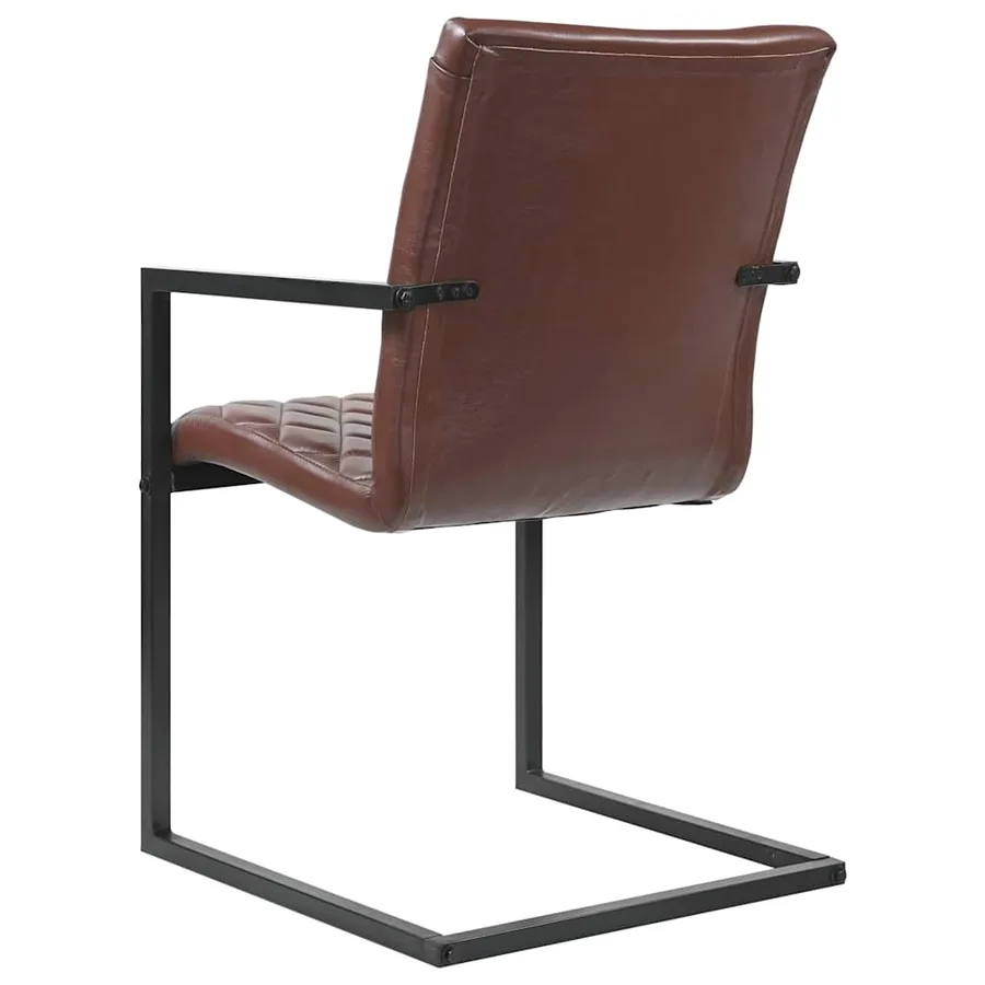 Chaises à manger cantilever lot de 2 marron cuir véritable - 4