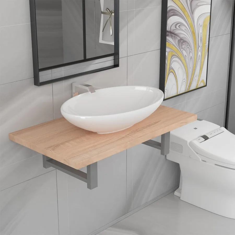 Meuble de salle de bain en deux pièces Céramique Chêne