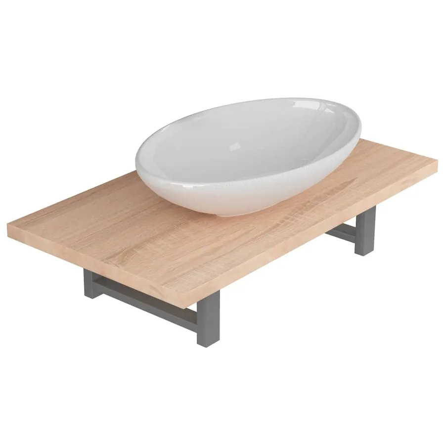 Meuble de salle de bain en deux pièces Céramique Chêne - 2