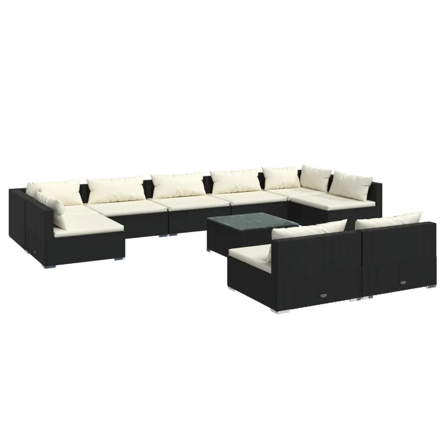 Salon de jardin 10 pcs avec coussins Noir Résine tressée - 2