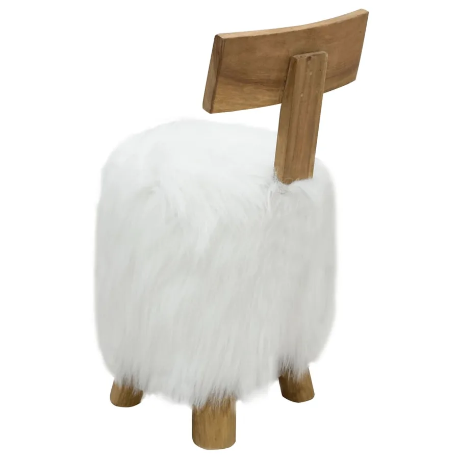 Tabouret Blanc Bois de teck massif - 4