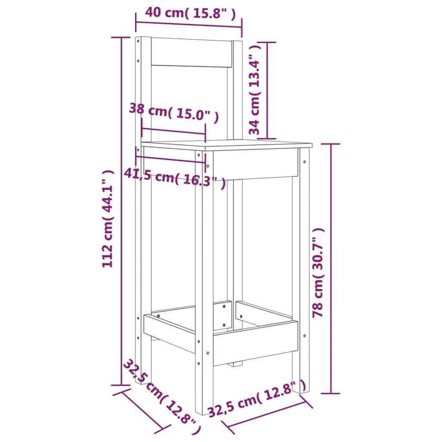 Chaises de bar lot de 2 40x41,5x112 cm bois de pin solide - 8