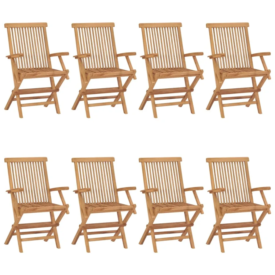 Chaises de jardin avec coussins bordeaux lot de 8 Teck massif - 2