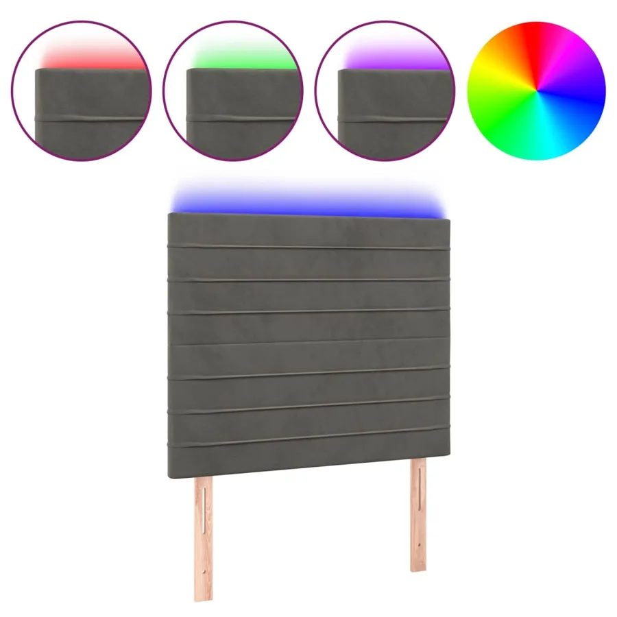 Tête de lit à LED Gris foncé 80x5x118/128 cm Velours - 2