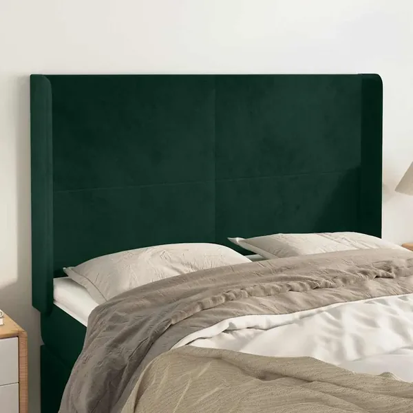 Tête de lit avec oreilles Vert foncé 147x16x118/128 cm Velours
