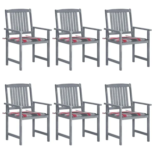 Chaises de jardin et coussins lot de 6 Bois acacia massif Gris