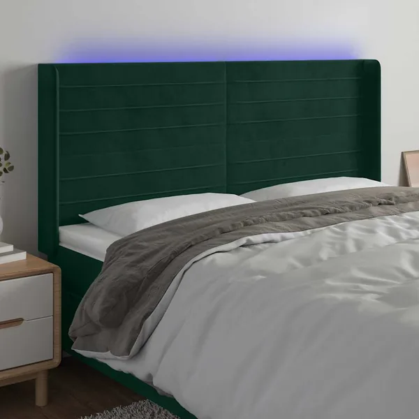Tête de lit à LED Vert foncé 183x16x118/128 cm Velours