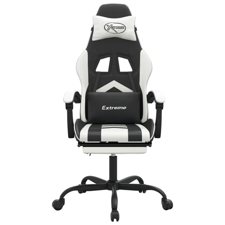 Chaise de jeu avec repose-pied Noir et blanc Similicuir - 3