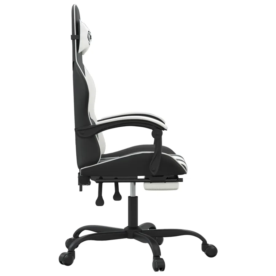 Chaise de jeu avec repose-pied Noir et blanc Similicuir - 4