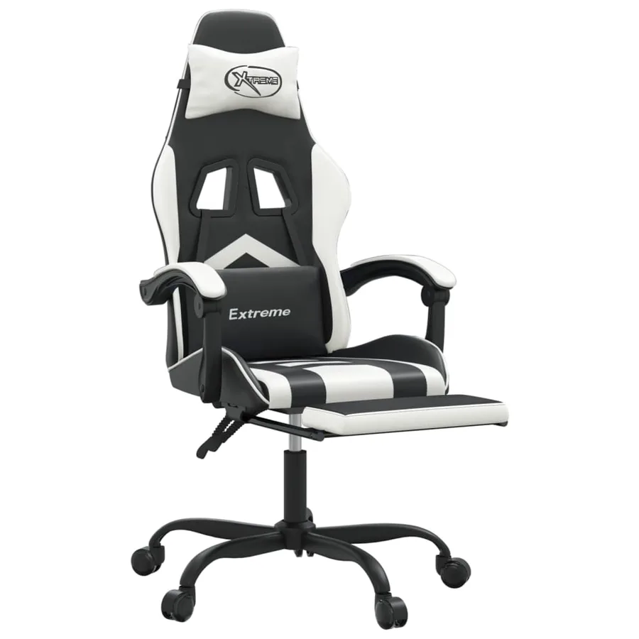 Chaise de jeu avec repose-pied Noir et blanc Similicuir - 6
