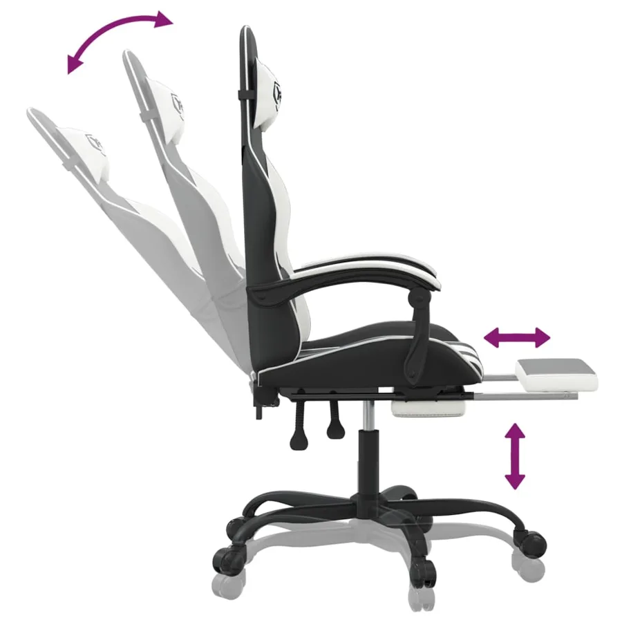 Chaise de jeu avec repose-pied Noir et blanc Similicuir - 7