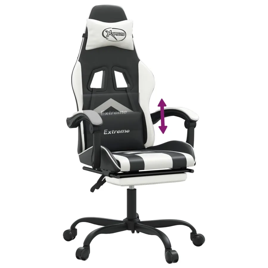 Chaise de jeu avec repose-pied Noir et blanc Similicuir - 8