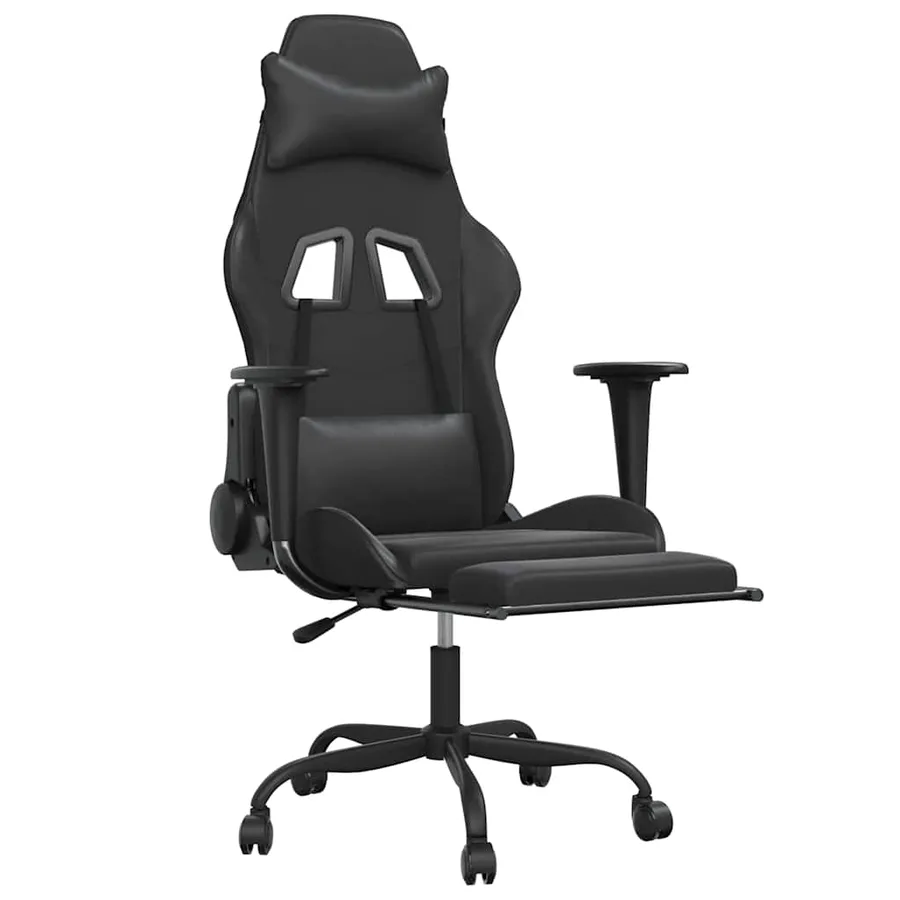 Chaise de jeu de massage avec repose-pied Noir Similicuir - 3