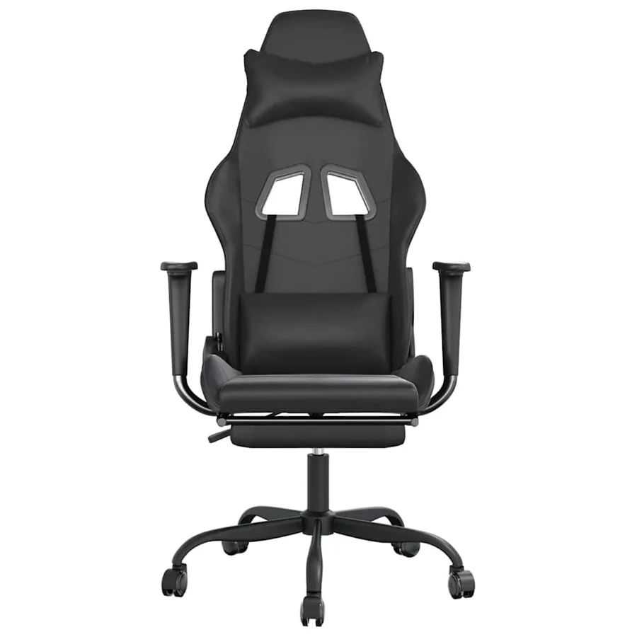 Chaise de jeu de massage avec repose-pied Noir Similicuir - 4
