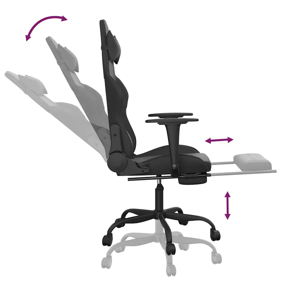 Chaise de jeu de massage avec repose-pied Noir Similicuir - 7