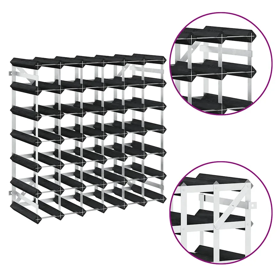 Casier à bouteilles pour 42 bouteilles Noir Bois de pin solide - 8