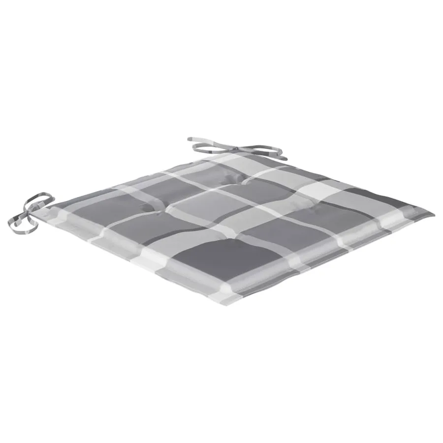 Chaise à bascule avec coussin à carreaux gris Bois de teck - 7