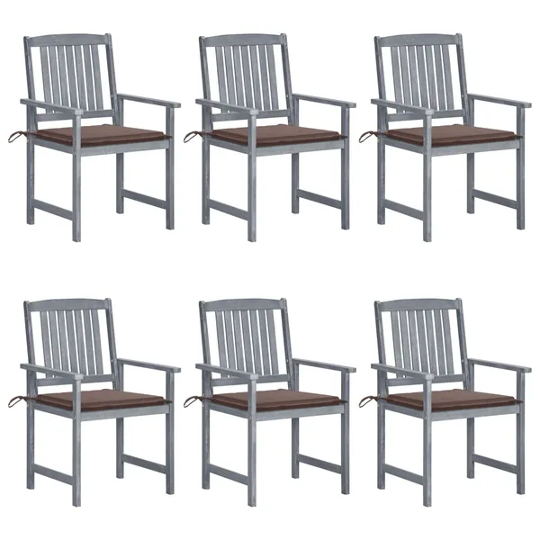 Chaises de jardin et coussins lot de 6 Bois acacia massif Gris