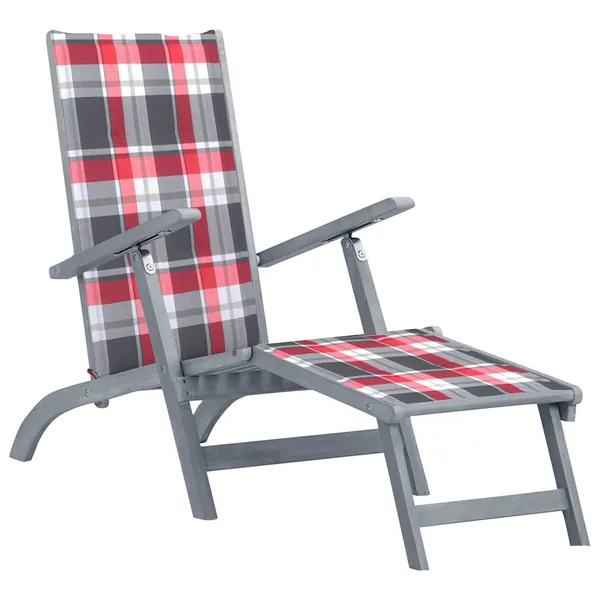 Chaise longue d'extérieur repose-pied et coussin Acacia solide