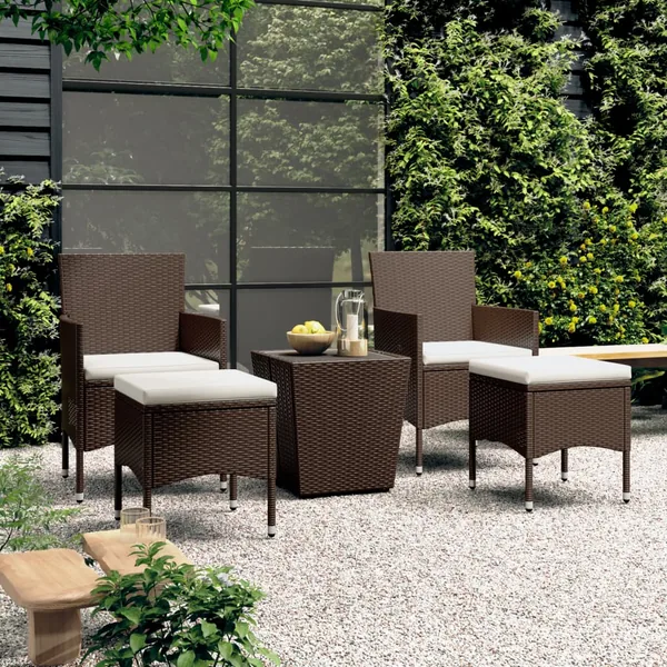 Ensemble de bistro de jardin 5 pcs poly rotin et verre trempé