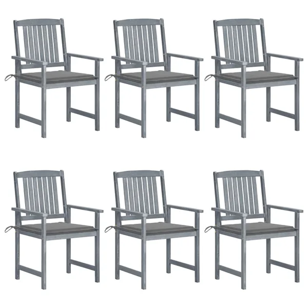 Chaises de jardin et coussins lot de 6 Bois acacia massif Gris