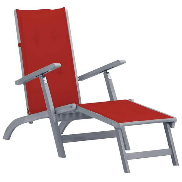 Chaise longue d'extérieur repose-pied et coussin Acacia solide