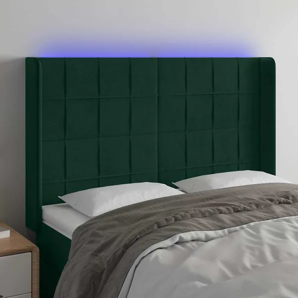Tête de lit à LED Vert foncé 147x16x118/128 cm Velours