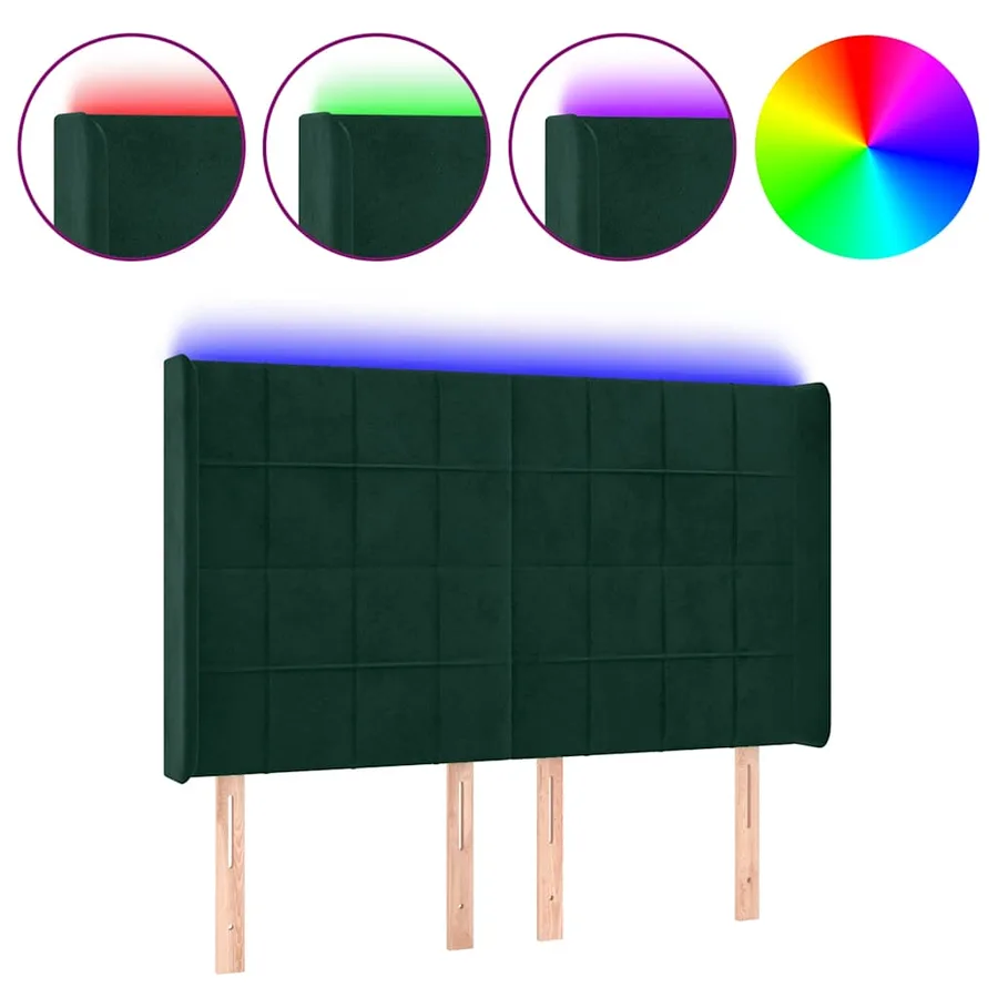 Tête de lit à LED Vert foncé 147x16x118/128 cm Velours - 2
