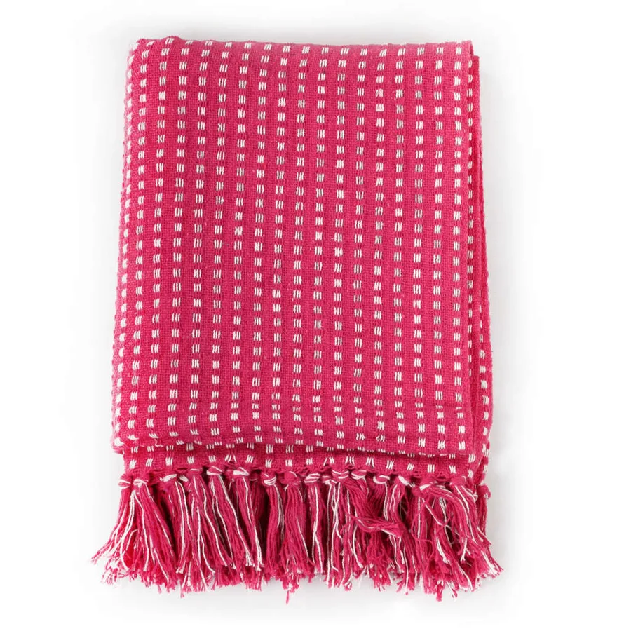 Couverture coton à carrés 125x150 cm Rose - 2