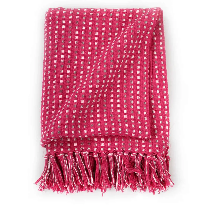Couverture coton à carrés 125x150 cm Rose - 3
