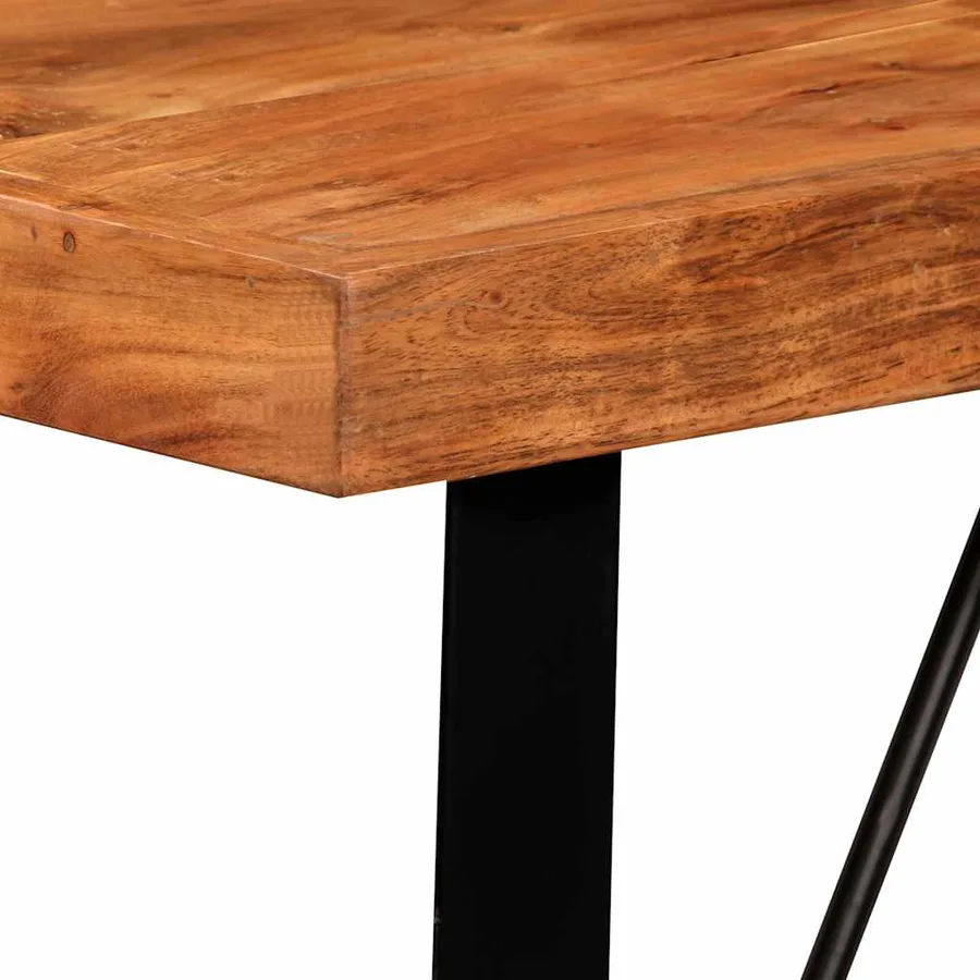 Ensemble de bar 5 pcs Bois d'acacia massif et cuir véritable - 4