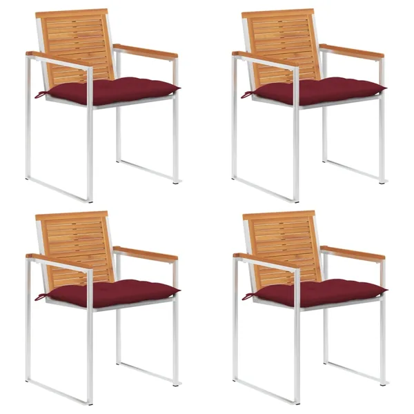 Chaises de jardin lot de 4 avec coussins Bois d'acacia massif