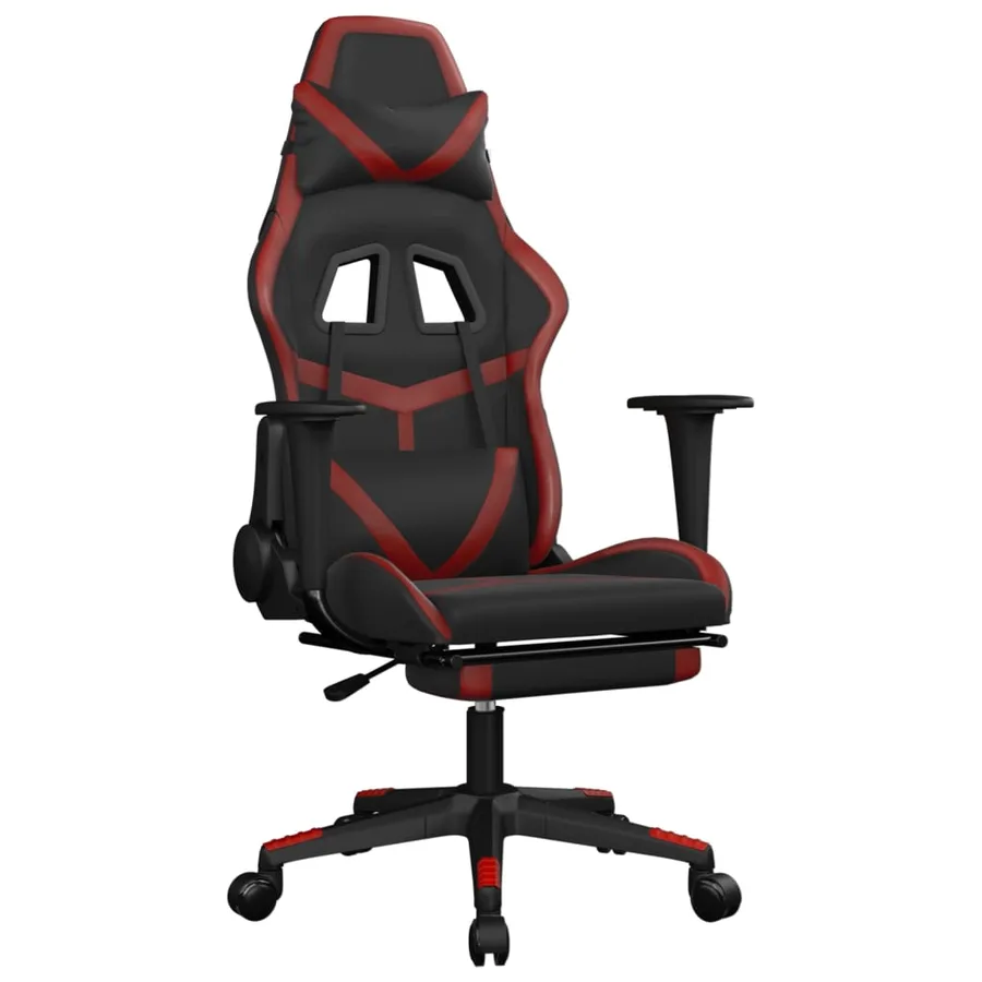Chaise de jeu avec repose-pied Noir/rouge bordeaux Similicuir - 2