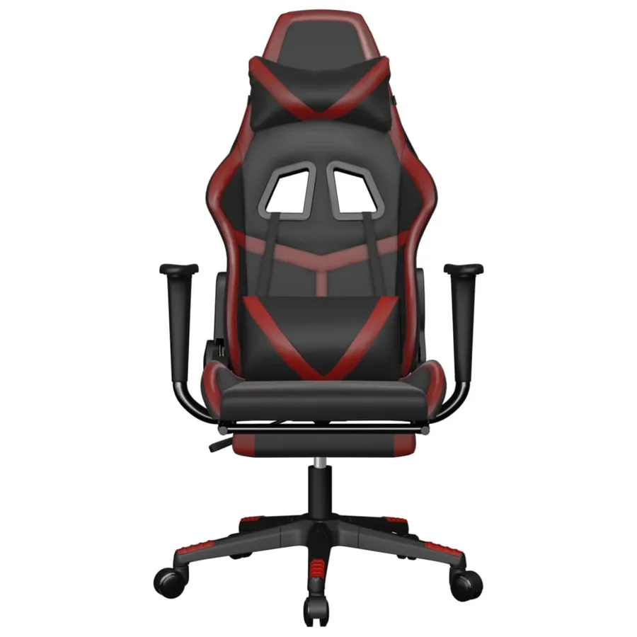 Chaise de jeu avec repose-pied Noir/rouge bordeaux Similicuir - 3