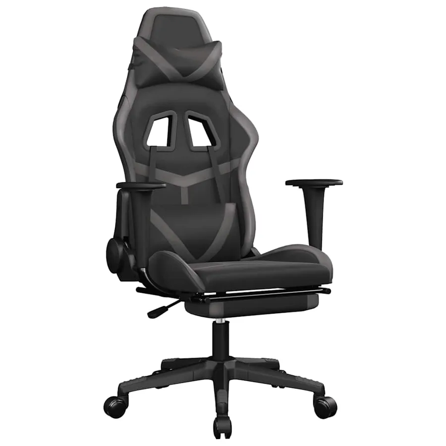 Chaise de jeu de massage avec repose-pied Noir&Gris Similicuir - 2