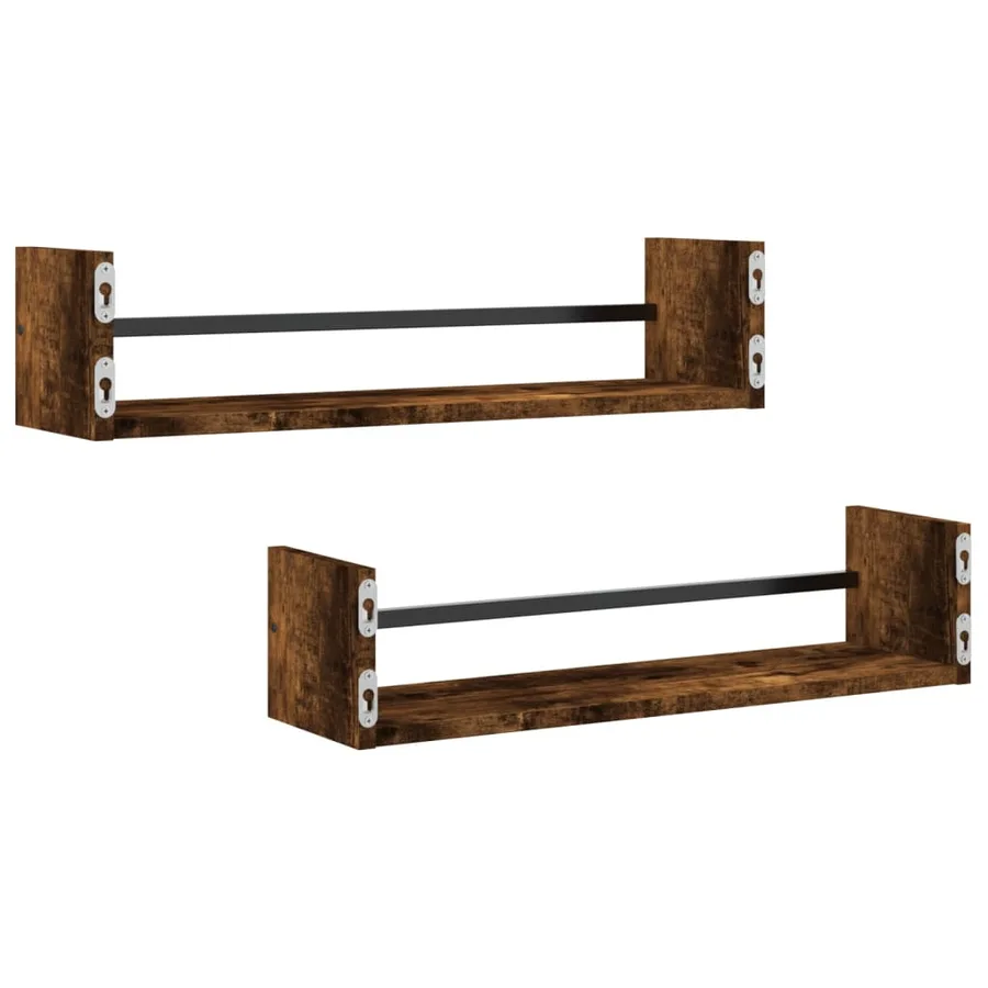 Étagères murales avec barres 2 pcs chêne fumé 60x16x14 cm - 6