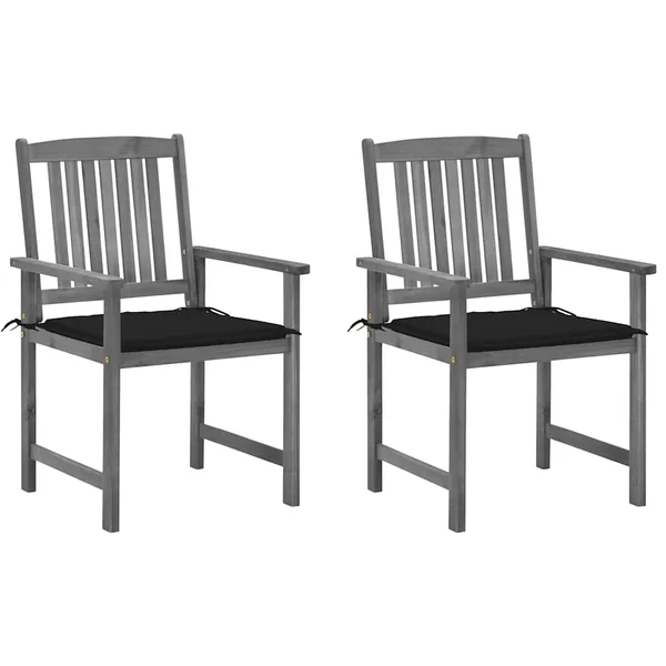 Chaises de jardin et coussins lot de 2 Gris Bois acacia massif